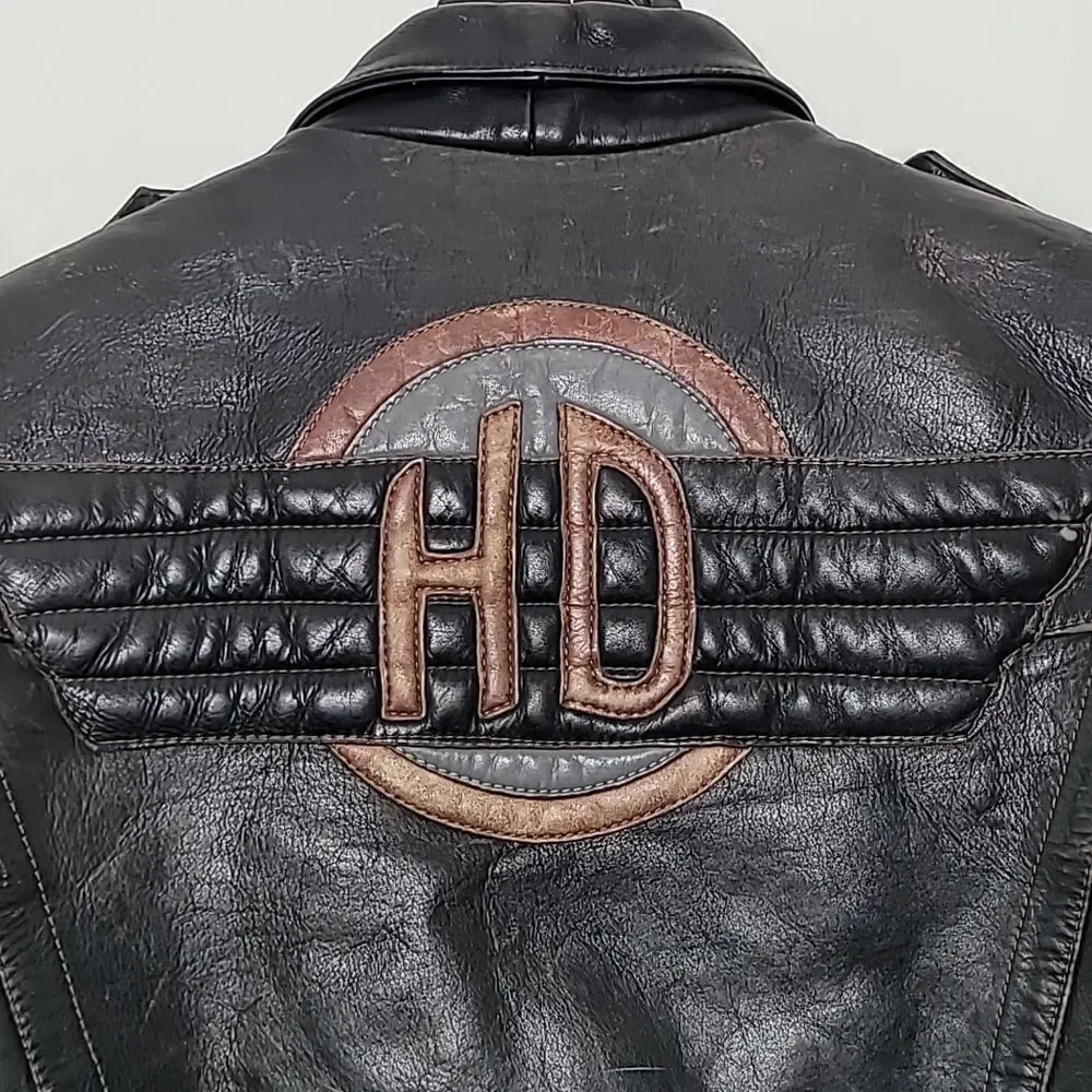 Vintage Harley Davidson‎ Quilted Lined Cowhide Motorcycle Jacket Size 46 Tall